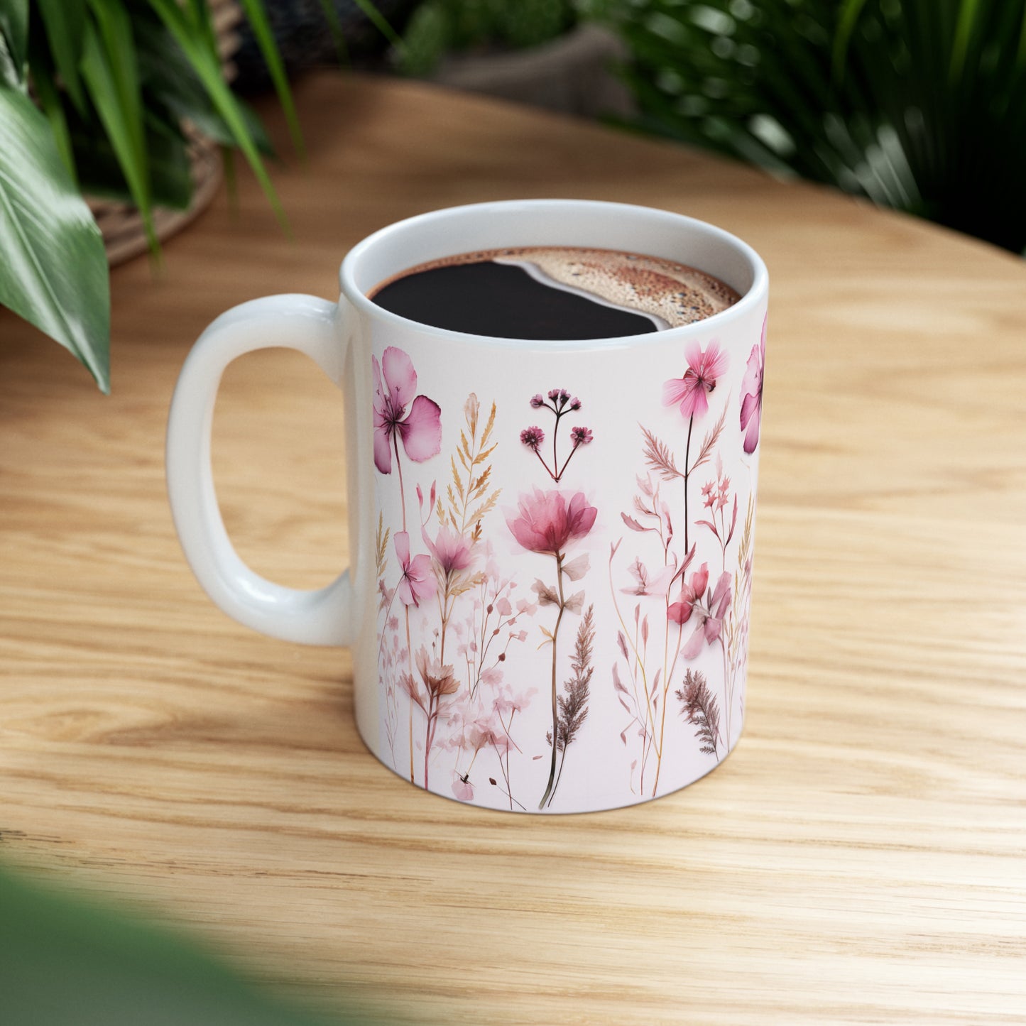 Pink Floral Ceramic Mug 11oz