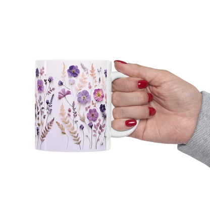 Purple Floral Ceramic Mug 11oz