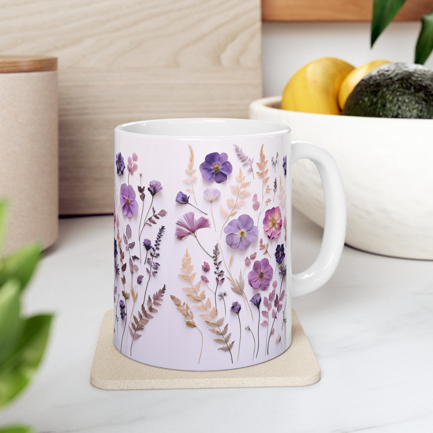 Purple Floral Ceramic Mug 11oz