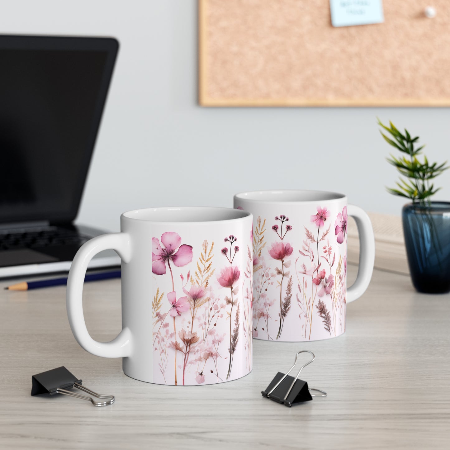 Pink Floral Ceramic Mug 11oz