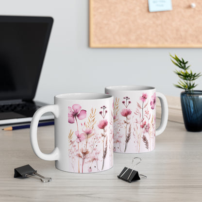 Pink Floral Ceramic Mug 11oz