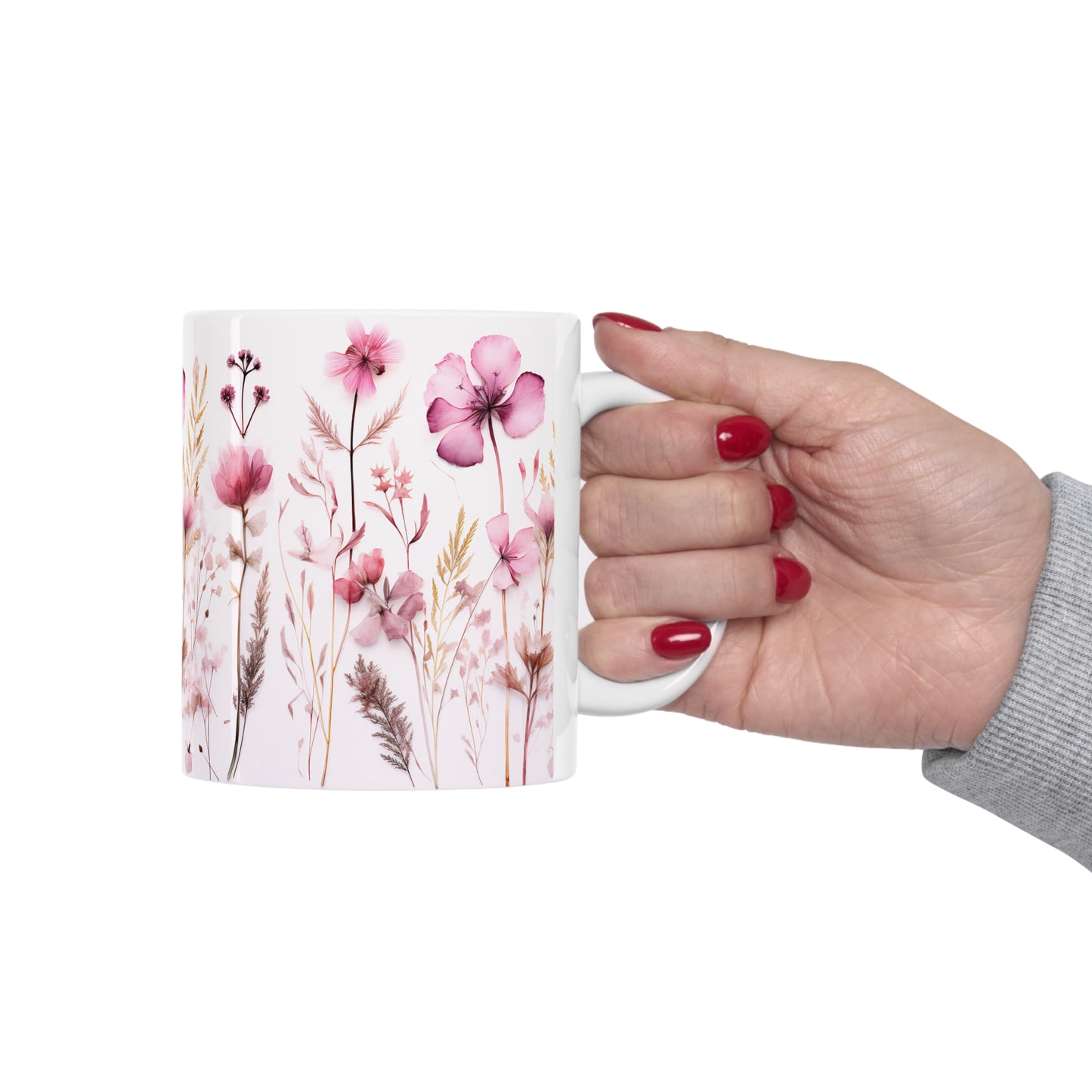 Pink Floral Ceramic Mug 11oz