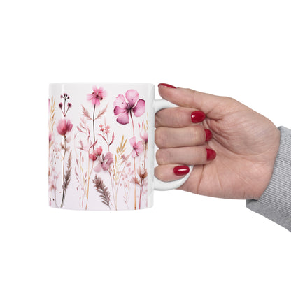 Pink Floral Ceramic Mug 11oz