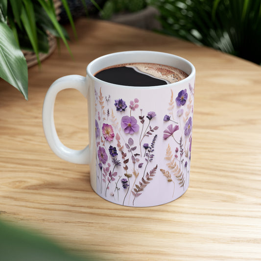 Purple Floral Ceramic Mug 11oz