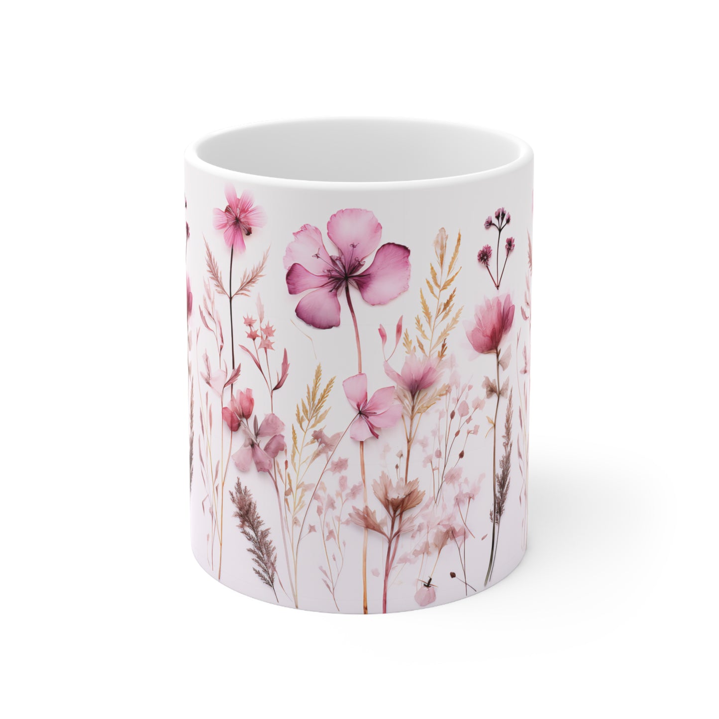 Pink Floral Ceramic Mug 11oz