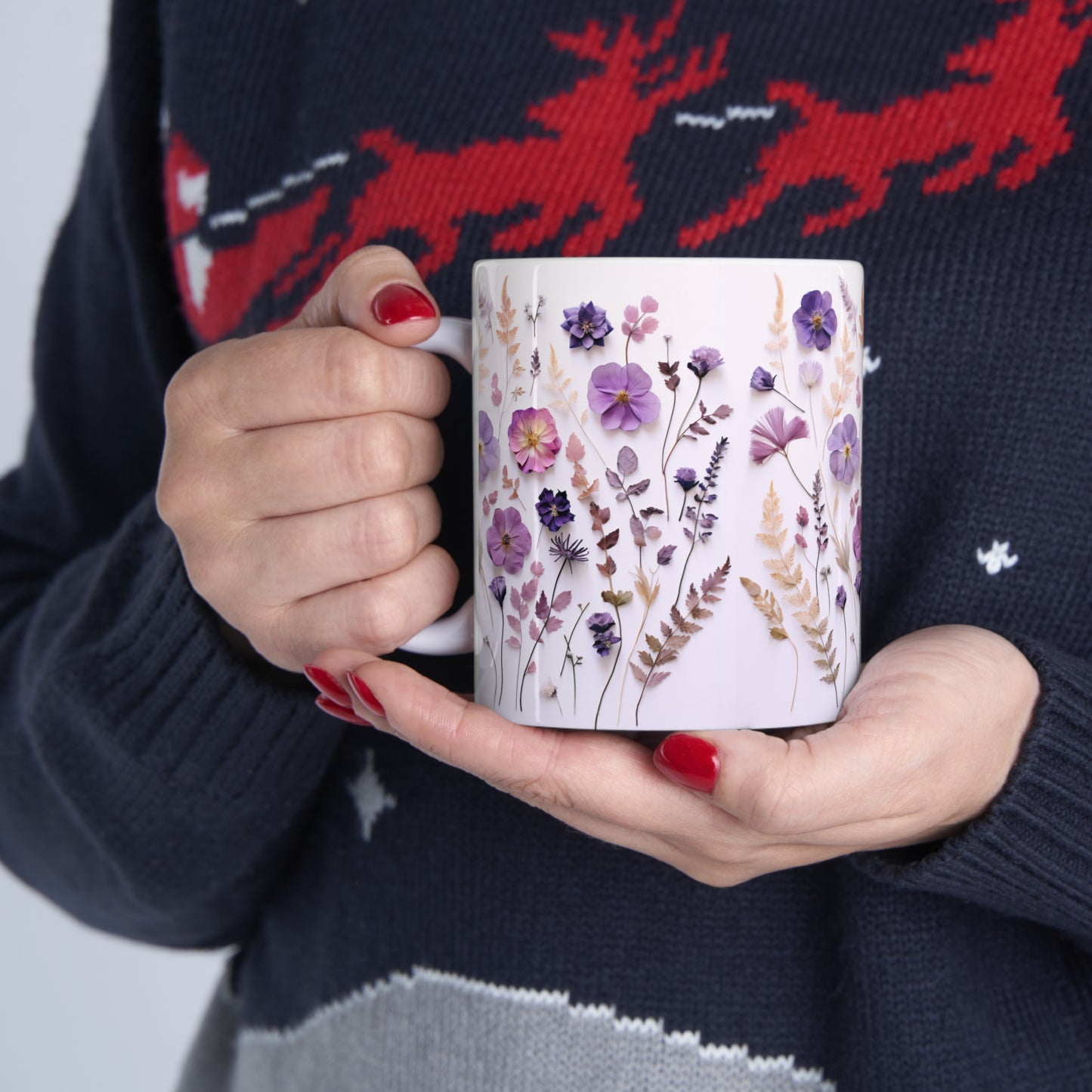 Purple Floral Ceramic Mug 11oz