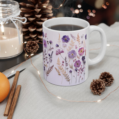 Purple Floral Ceramic Mug 11oz