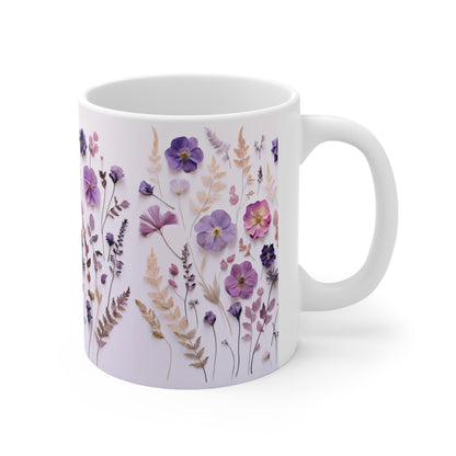 Purple Floral Ceramic Mug 11oz