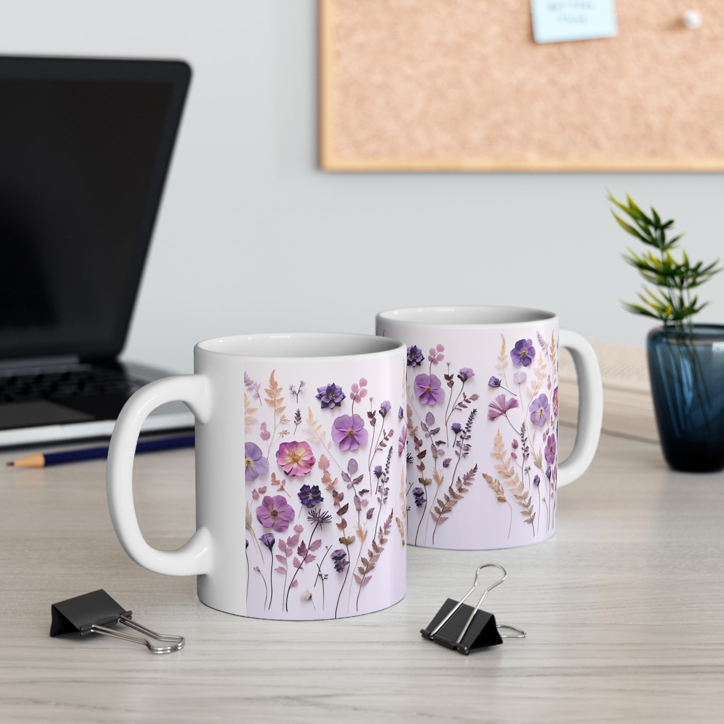 Purple Floral Ceramic Mug 11oz