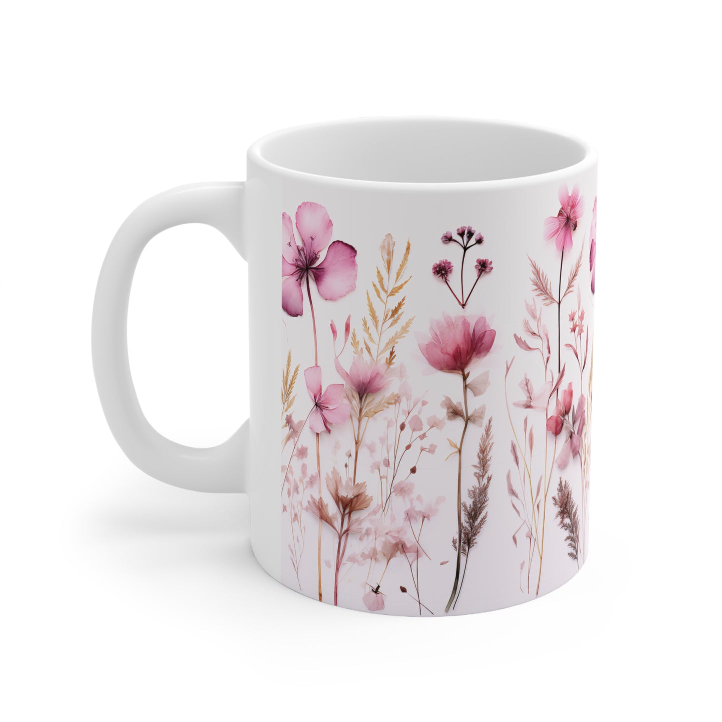 Pink Floral Ceramic Mug 11oz