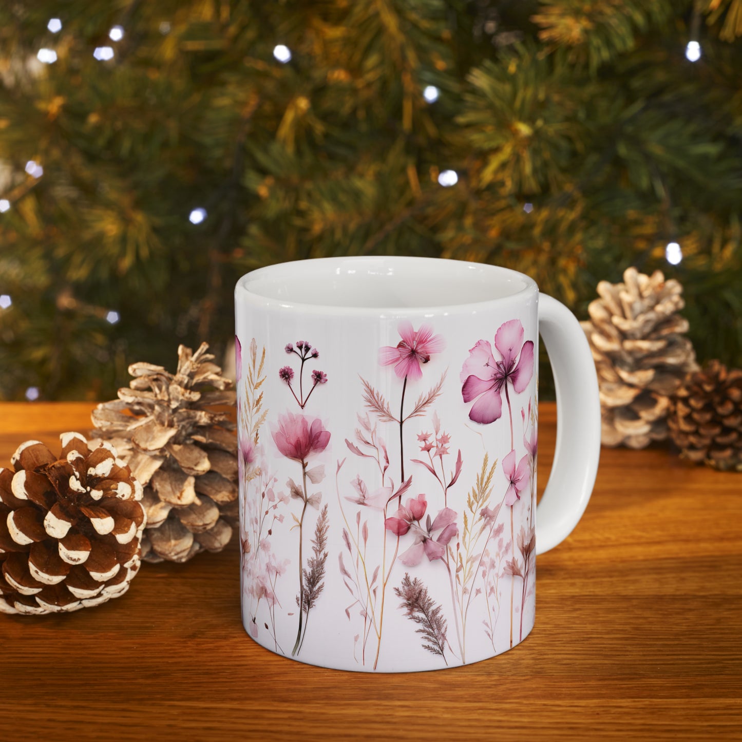 Pink Floral Ceramic Mug 11oz