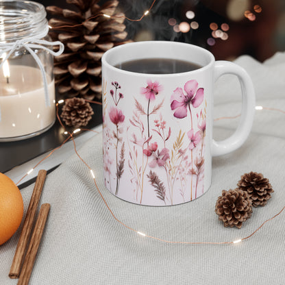 Pink Floral Ceramic Mug 11oz