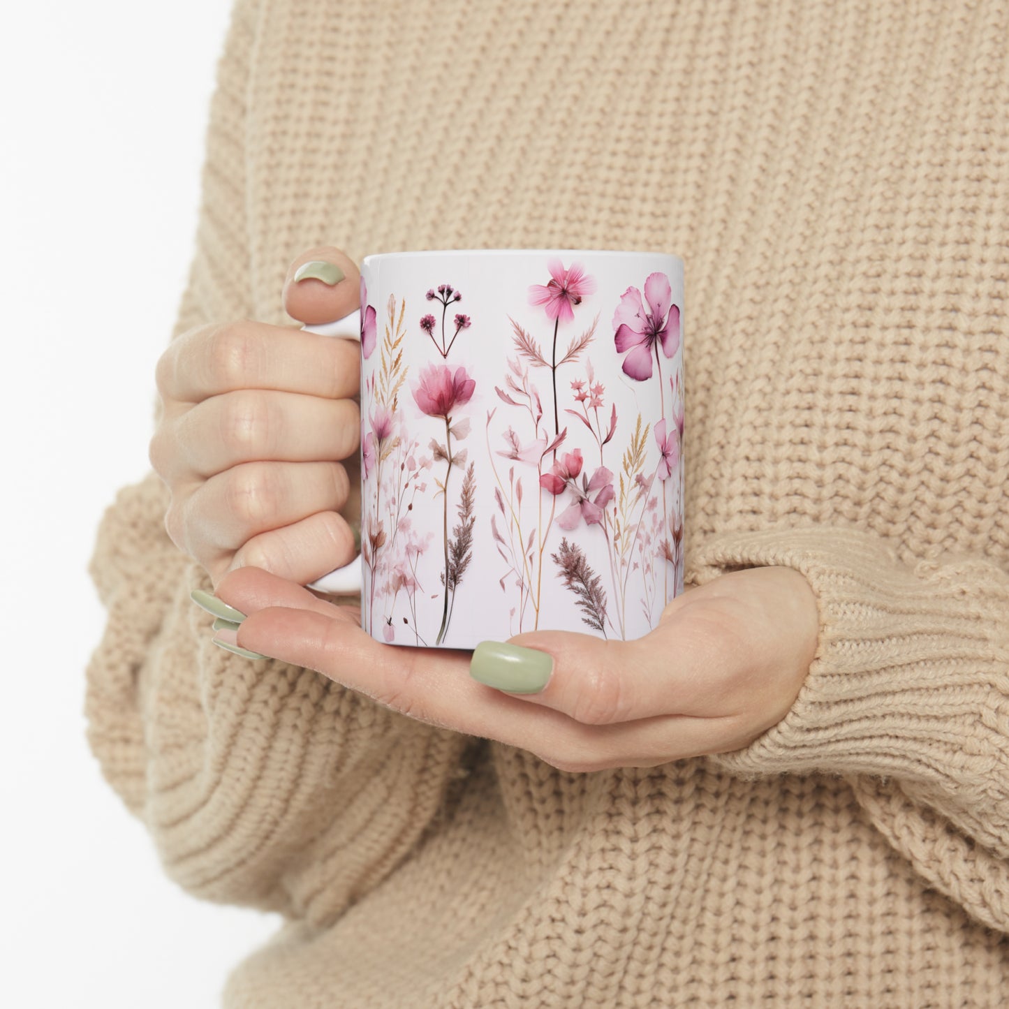 Pink Floral Ceramic Mug 11oz