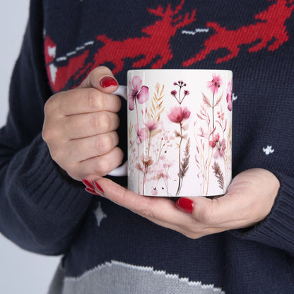 Pink Floral Ceramic Mug 11oz