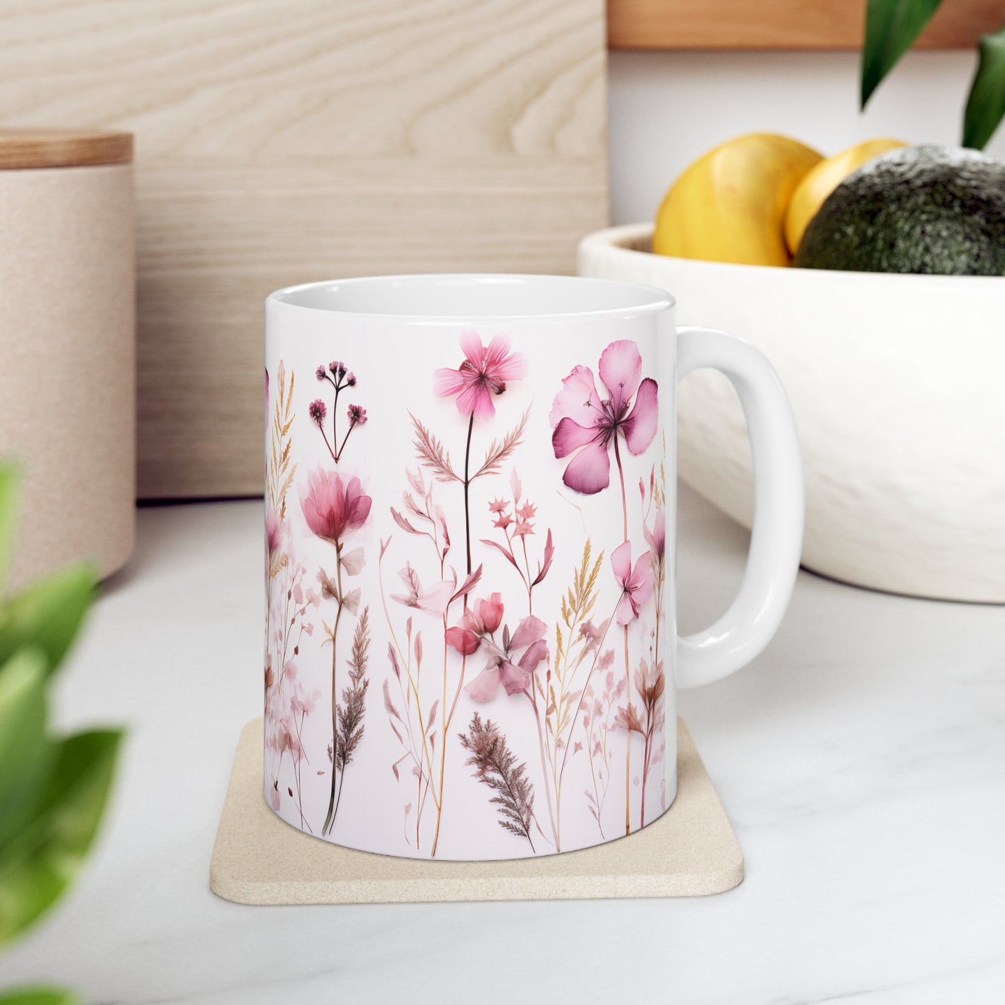 Pink Floral Ceramic Mug 11oz