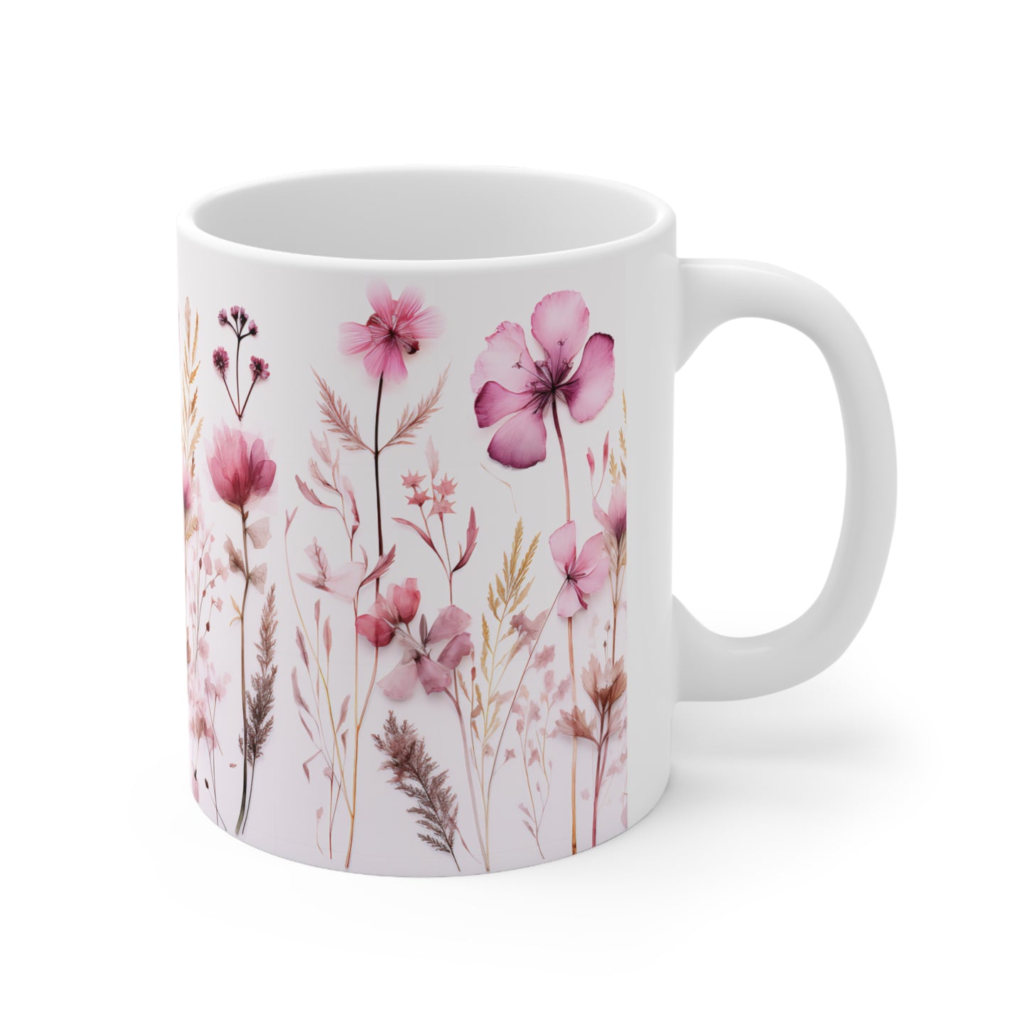 Pink Floral Ceramic Mug 11oz