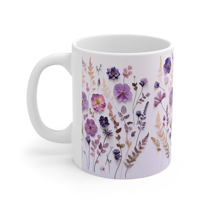 Purple Floral Ceramic Mug 11oz