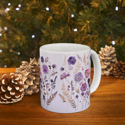 Purple Floral Ceramic Mug 11oz