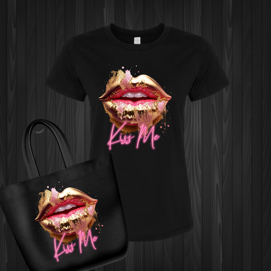 Kiss Me T-shirt - Gold Lips